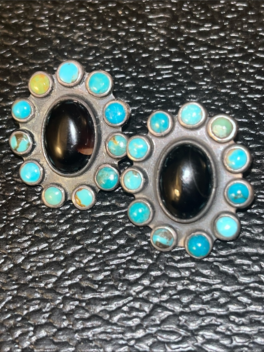 Vintage Native American earrings with turquoise and Onyx set in sterling silver